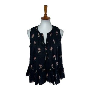 Ulla Johnson Floral Tank Top Blouse Black Pink Size 10